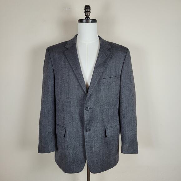 Joseph & Feiss Blazer Jacket 43R Black Gray Herringbone Lambswool Work Office - Picture 1 of 11